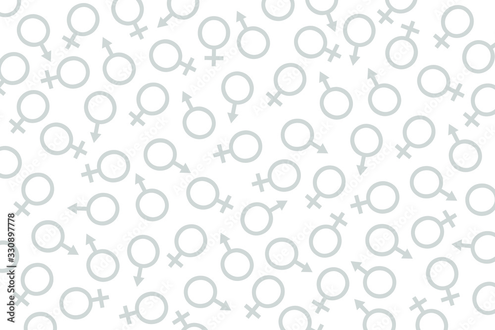 Many gender symbols background. Vector background of man and woman signs. Gender symbols on a white background. Many gender symbols background. Vector background of man and woman signs. Gender symbols on a white background.