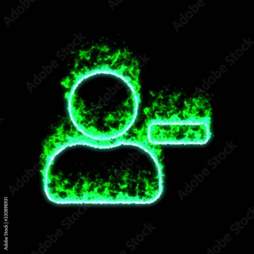 The symbol user minus burns in green fire