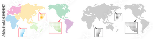 地図素材：世界地図　ドット　タイル　インフォグラフィック　ダイアグラム　モザイク