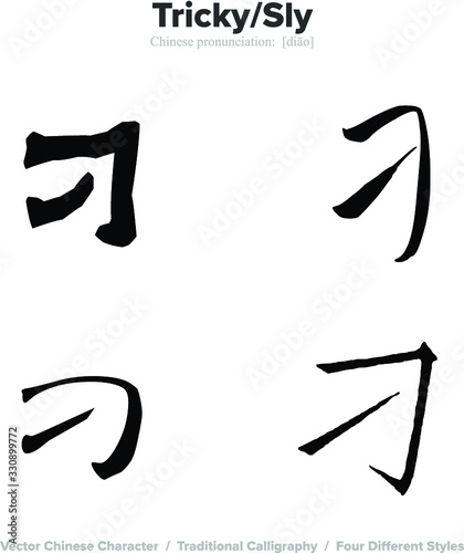 Tricky, Sly - Chinese Calligraphy with translation, 4 styles