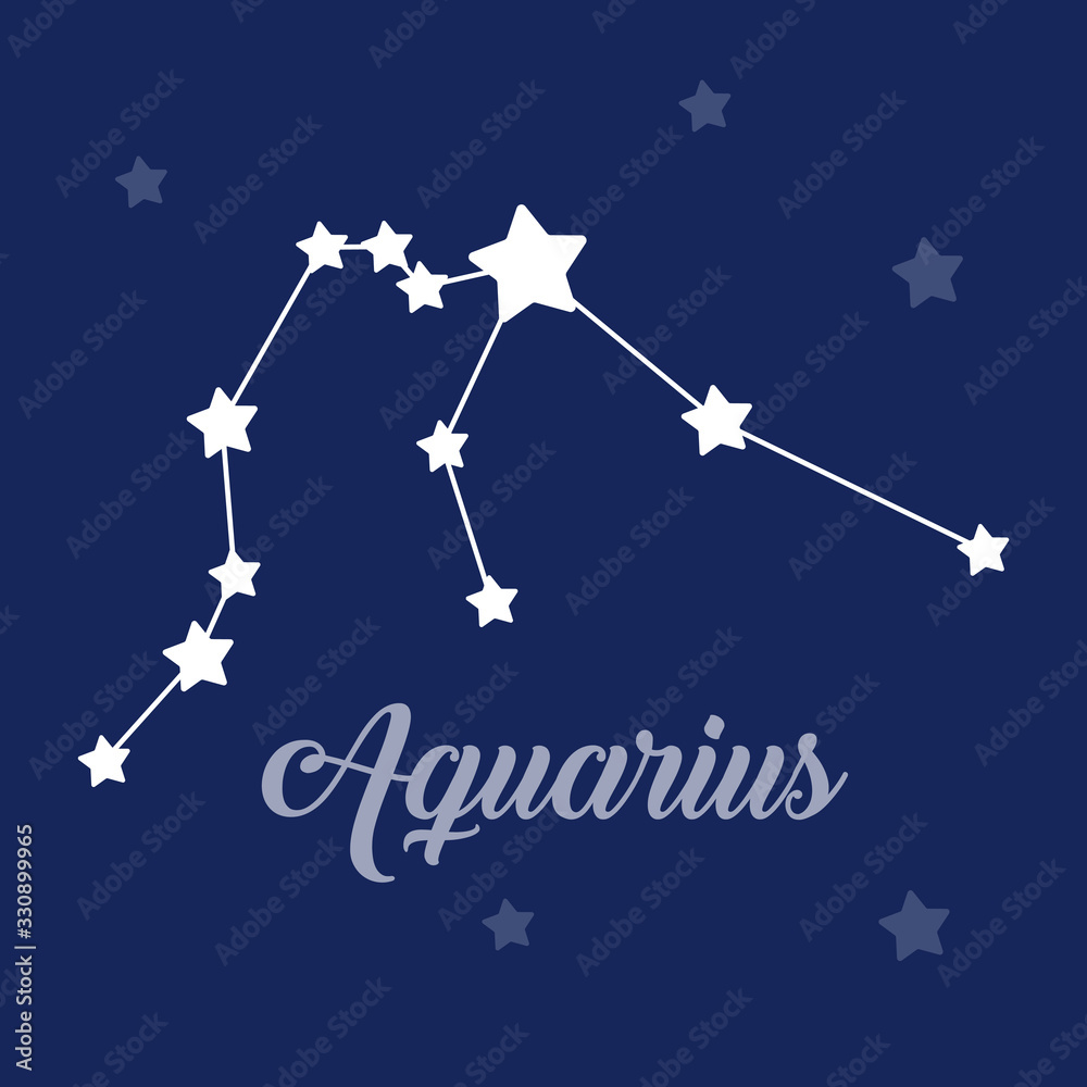 Aquarius sign constellation isolated vector icon on dark background. Single separate constellation with name