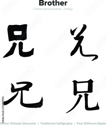Brother - Chinese Calligraphy with translation  4 styles