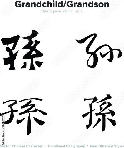 Grandchild  Grandson - Chinese Calligraphy with translation  4 styles
