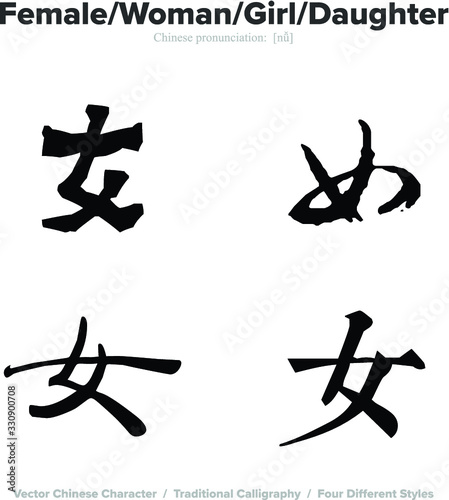 Female  Woman  Girl  Daughter - Chinese Calligraphy with translation  4 styles