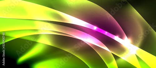 Fototapeta Naklejka Na Ścianę i Meble -  Abstract background. Shiny design neon waves with light effects, techno trendy design. Vector Illustration For Wallpaper, Banner, Background, Card, Book Illustration, landing page
