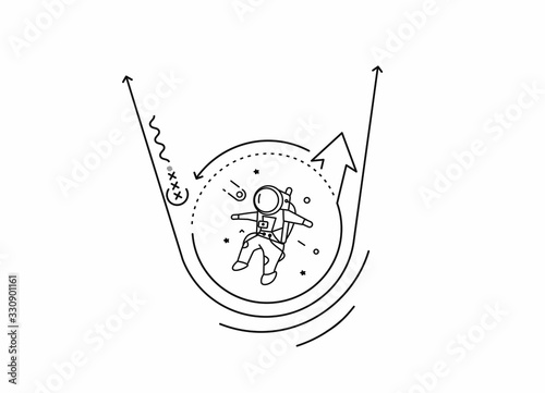 Astronaut falling down - Flat circle Line Art Design Illustration.
