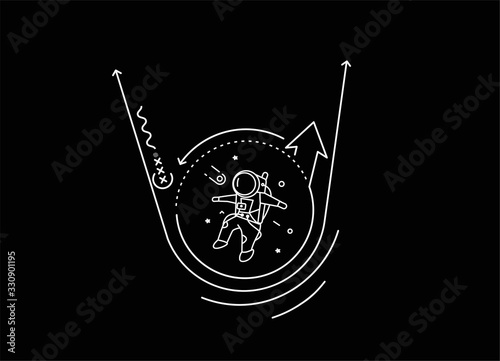 Astronaut falling down - Flat circle Line Art Design Illustration.
