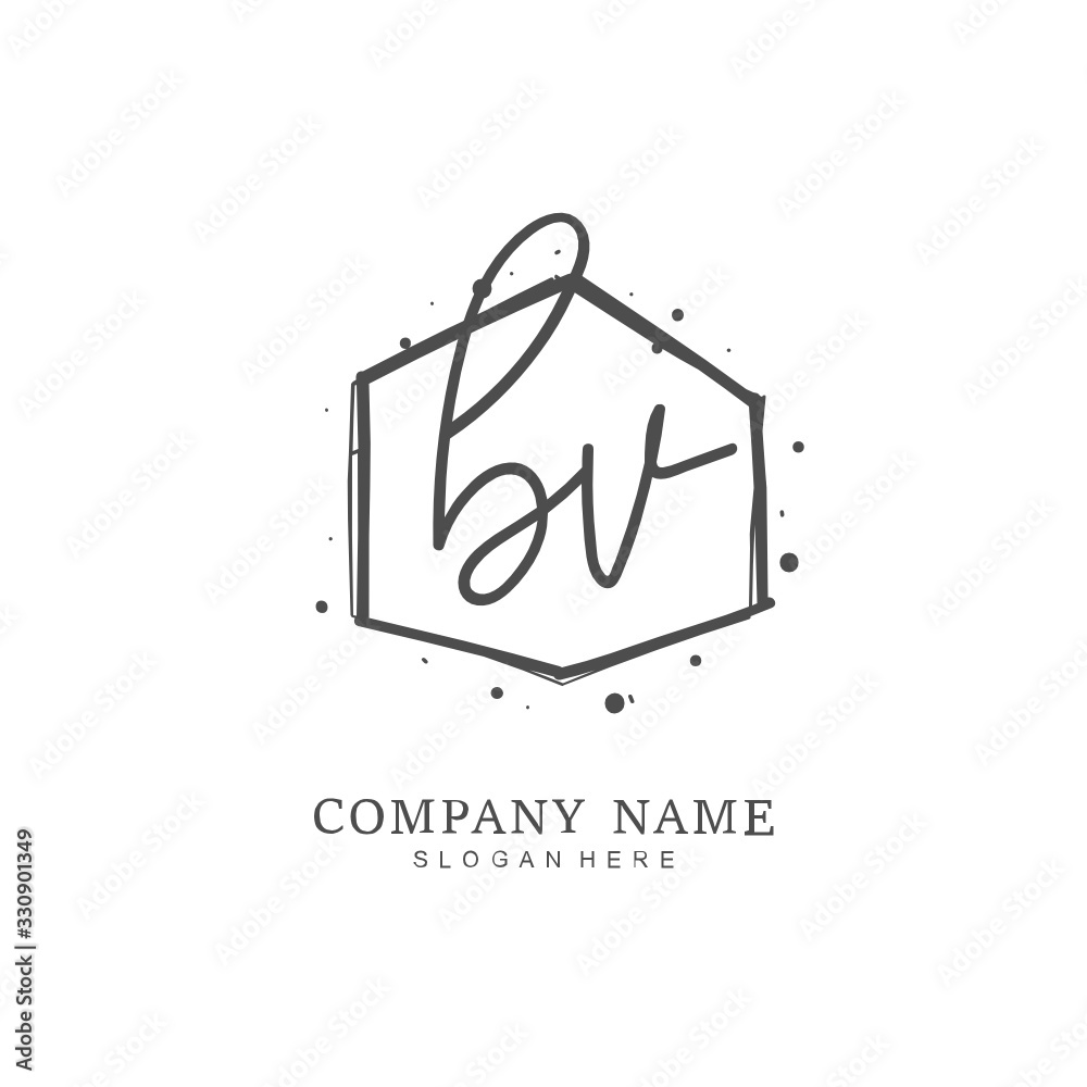 Handwritten initial letter B V BV for identity and logo. Vector logo template with handwriting and signature style.