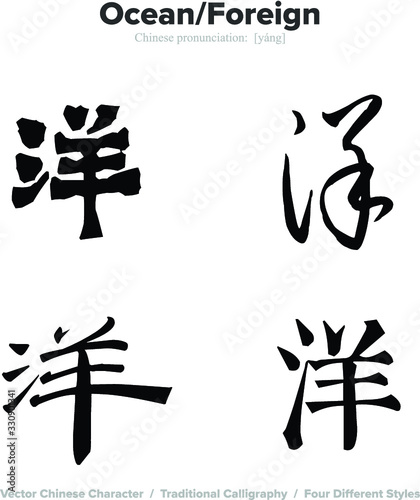 Ocean, Foreign - Chinese Calligraphy with translation, 4 styles