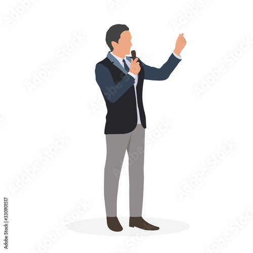 flat vector illustration people businessman speaker presentation using microphone. perfect to use for website, mobile apps and banner