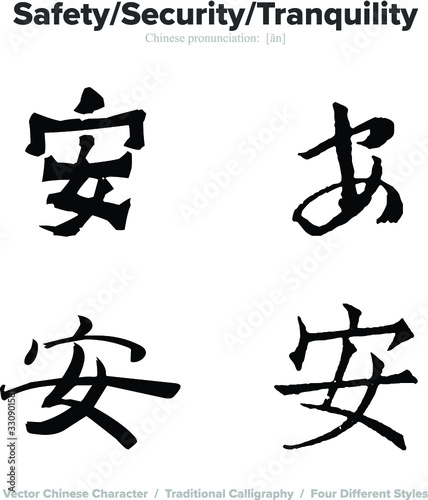 Safety  Security  Tranquility - Chinese Calligraphy with translation  4 styles