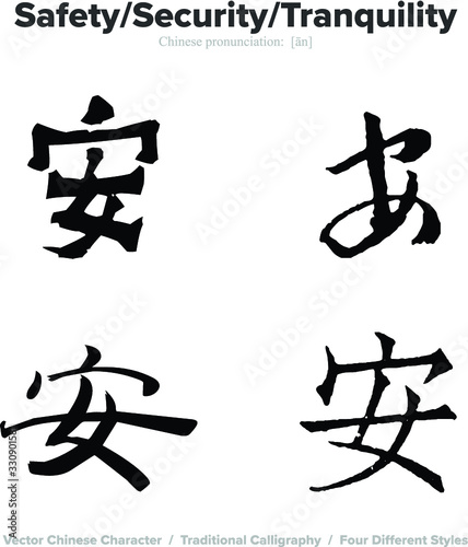 Safety, Security, Tranquility - Chinese Calligraphy with translation, 4 styles
