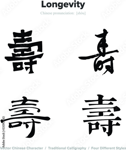Longevity - Chinese Calligraphy with translation, 4 styles