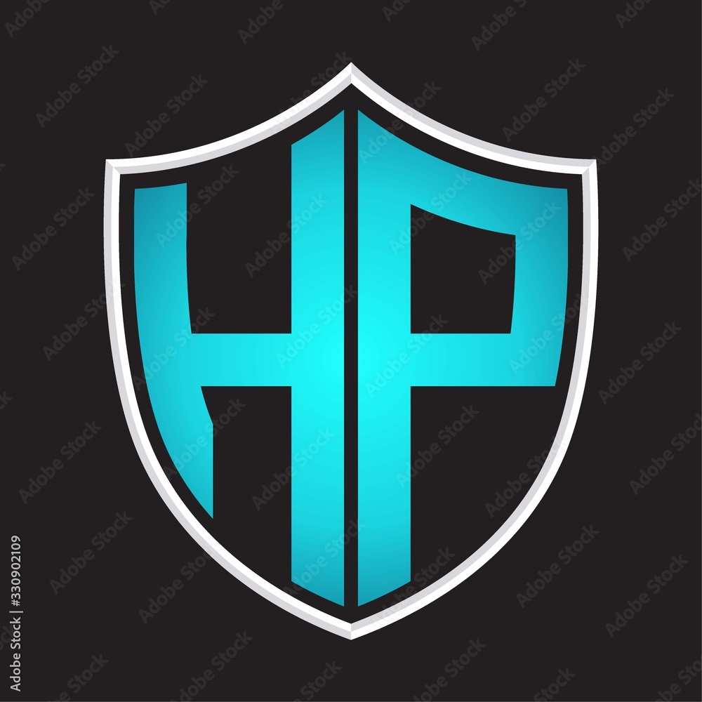 HP Logo monogram with shield shape isolated blue colors on outline design template HP Logo monogram with shield shape isolated blue colors on outline design template