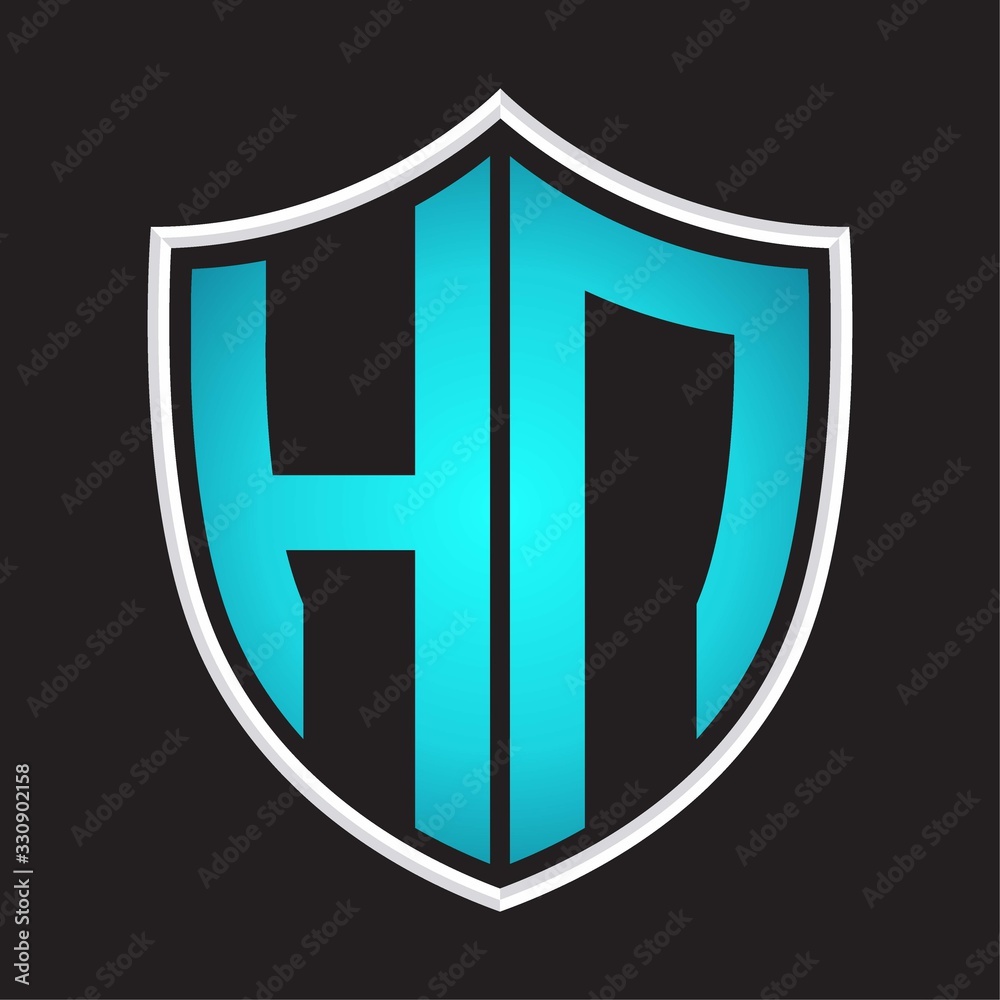 HN Logo monogram with shield shape isolated blue colors on outline design template HN Logo monogram with shield shape isolated blue colors on outline design template