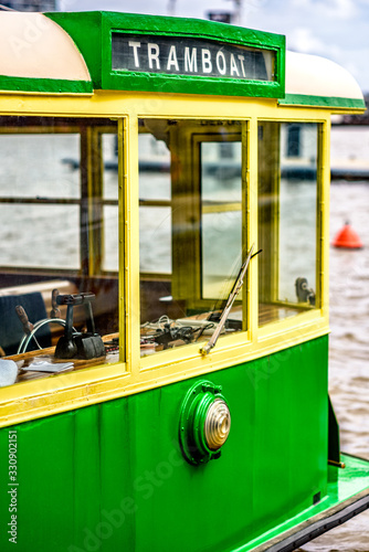 The Melbourne Tramboat is a 'Tram' themed tourist scenic cruise on the waterways  and bays of Melbourne Australia photo