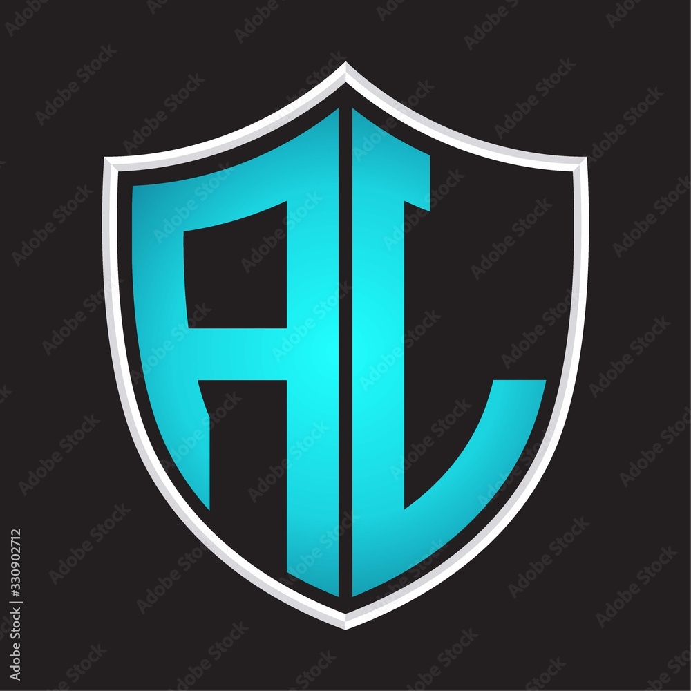 AL Logo monogram with shield shape isolated blue colors on outline design template AL Logo monogram with shield shape isolated blue colors on outline design template