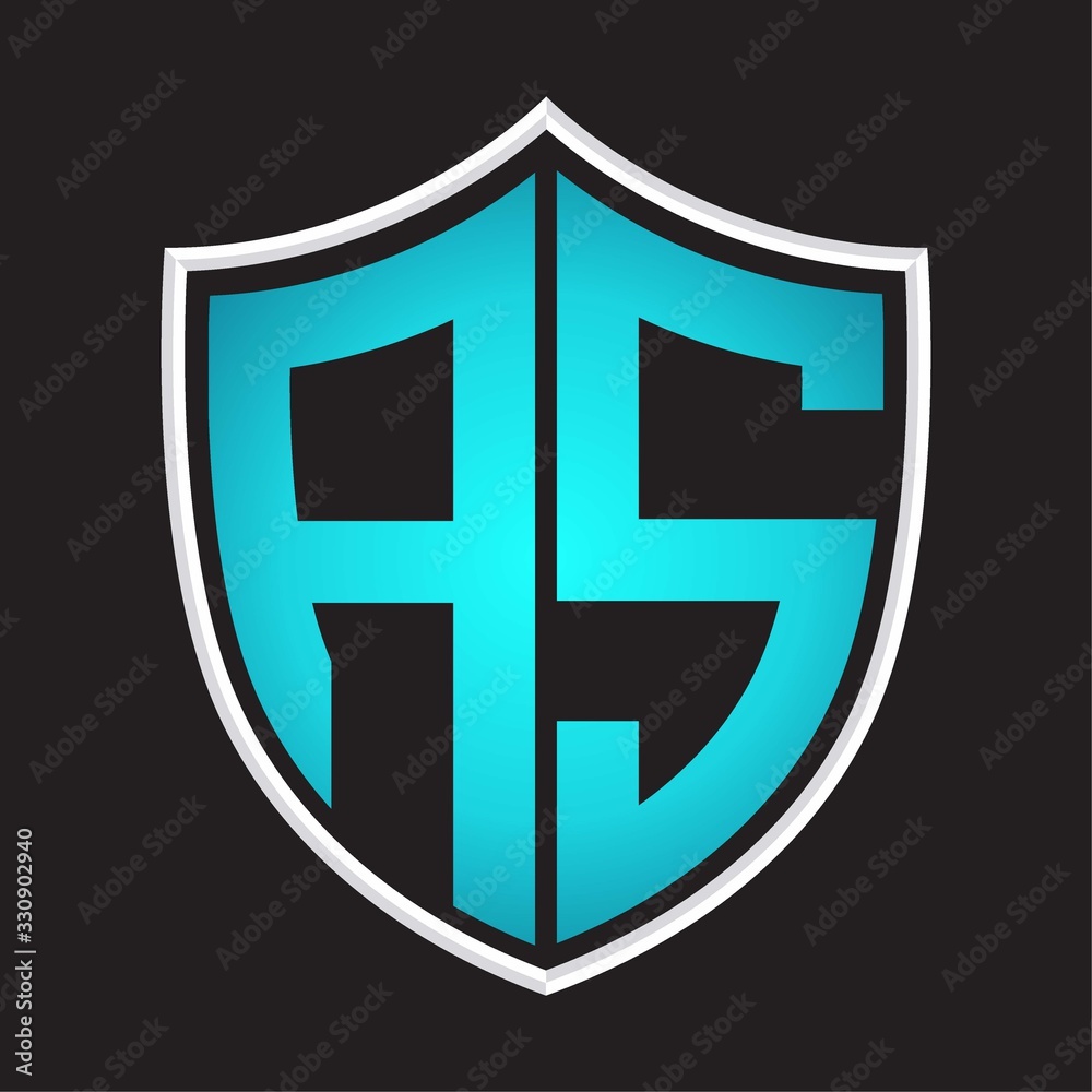 AS Logo monogram with shield shape isolated blue colors on outline design template AS Logo monogram with shield shape isolated blue colors on outline design template