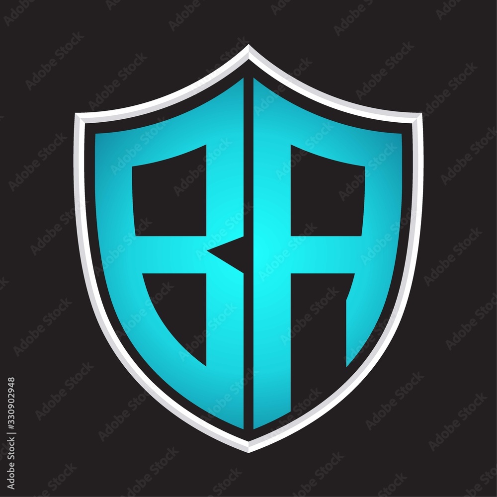 BA Logo monogram with shield shape isolated blue colors on outline design template BA Logo monogram with shield shape isolated blue colors on outline design template