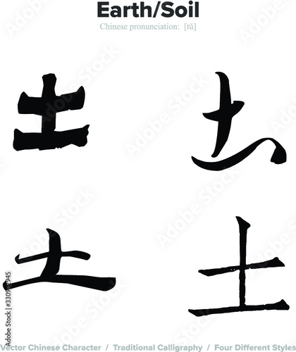 earth, soil ,dirt - Chinese Calligraphy with translation, 4 styles