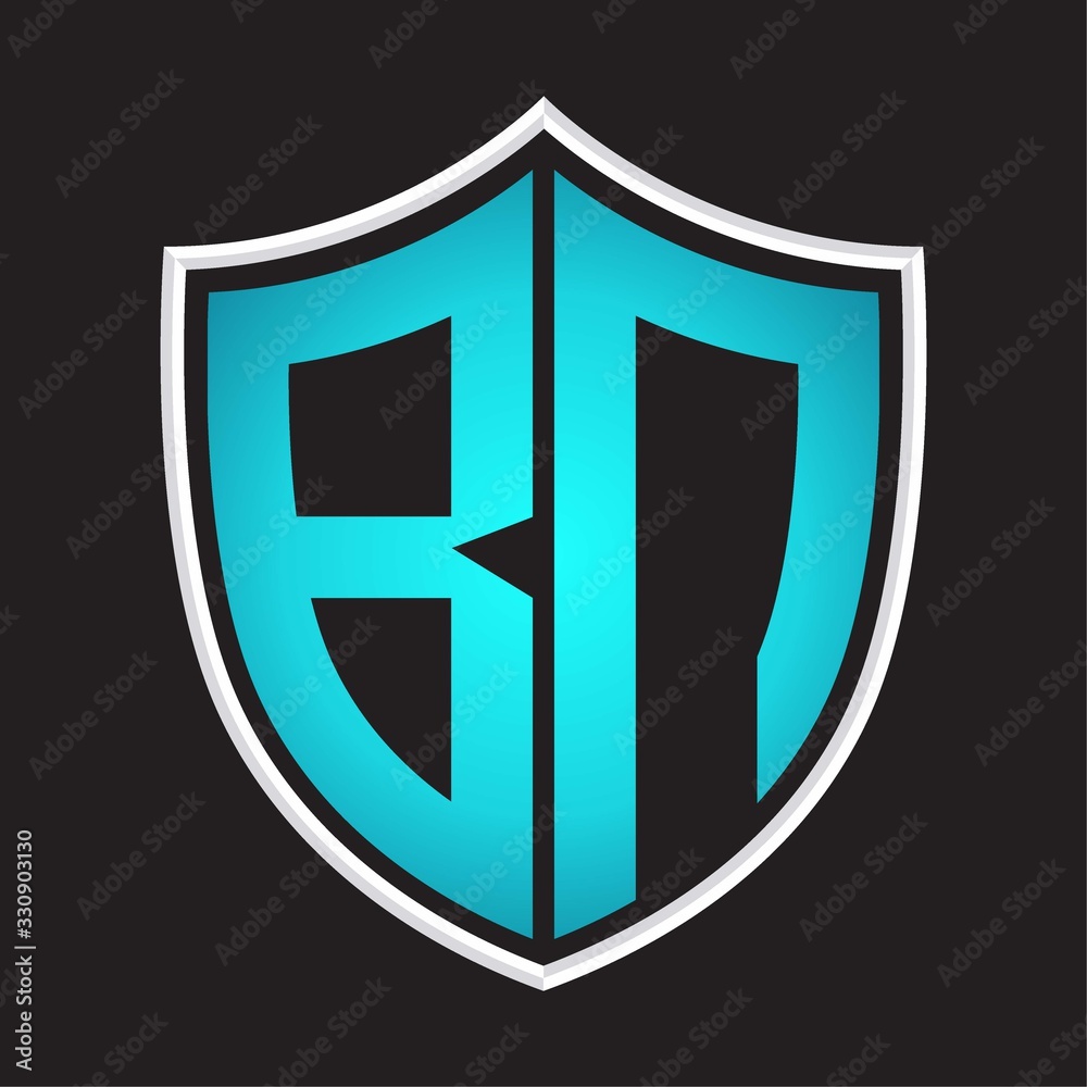 BN Logo monogram with shield shape isolated blue colors on outline design template BN Logo monogram with shield shape isolated blue colors on outline design template