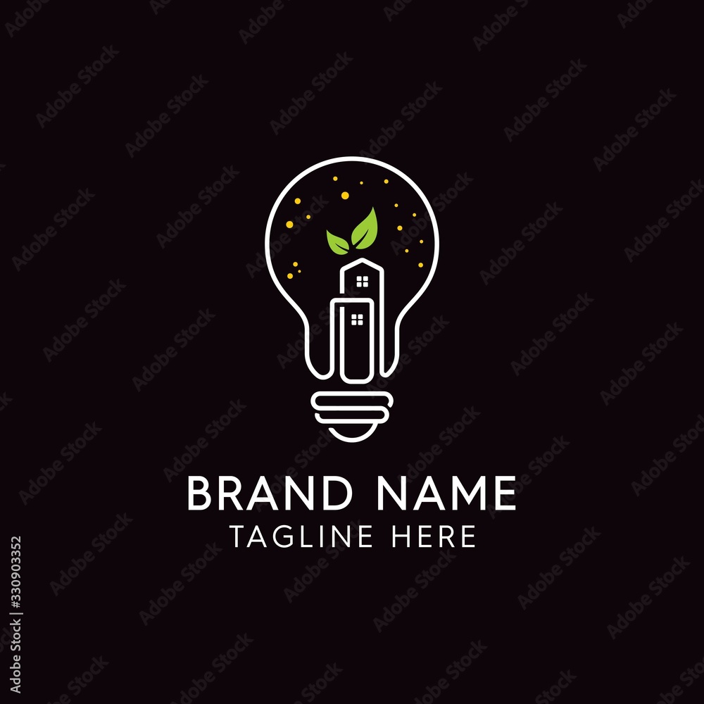 Light House with Leaves in the Lamp Design Logo Light House with Leaves in the Lamp Design Logo