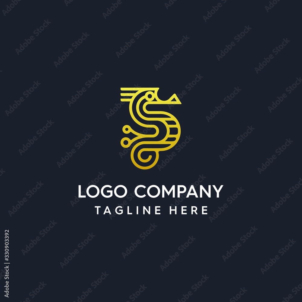 Gold Sea Horse with modern and minimalist logo