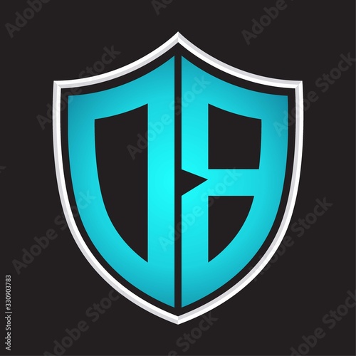 DB Logo monogram with shield shape isolated blue colors on outline design template