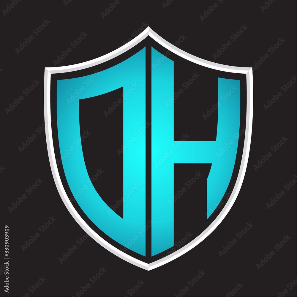 DH Logo monogram with shield shape isolated blue colors on outline design template DH Logo monogram with shield shape isolated blue colors on outline design template