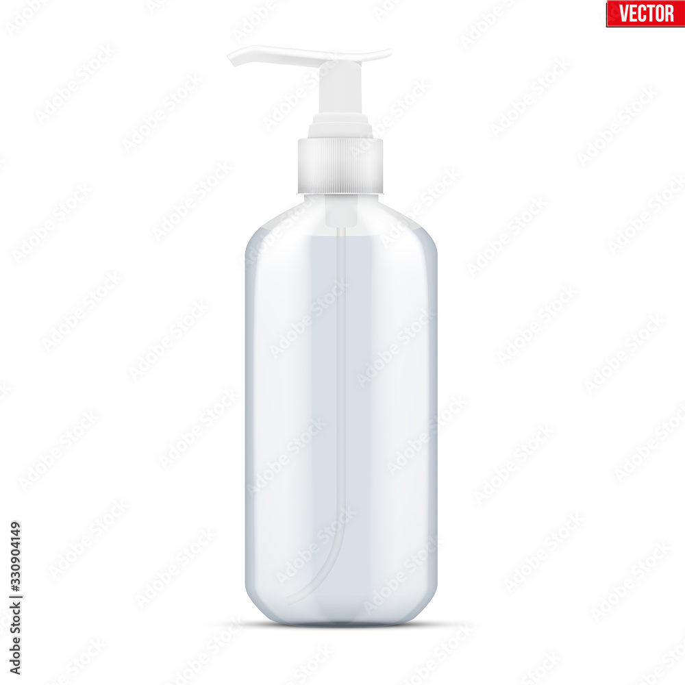 Sanitizer bottle spray with gel. Disinfectant Container with pump dispenser. Safety in an epidemic and pandemic. Vector Illustration isolated on white background. Sanitizer bottle spray with gel. Disinfectant Container with pump dispenser. Safety in an epidemic and pandemic. Vector Illustration isolated on white background.