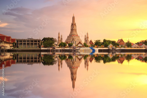 Beautiful temple. Wat Arun Temple at sunset in bangkok Thailand. Landmark of Thailand © surakit