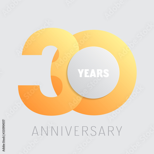 30 years anniversary vector icon, logo. Square graphic design element with golden color number