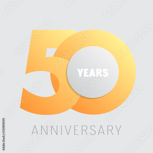50 years anniversary vector icon, logo. Square graphic design element with golden color number