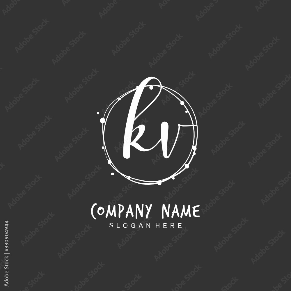 Handwritten initial letter K V KV for identity and logo. Vector logo template with handwriting and signature style.