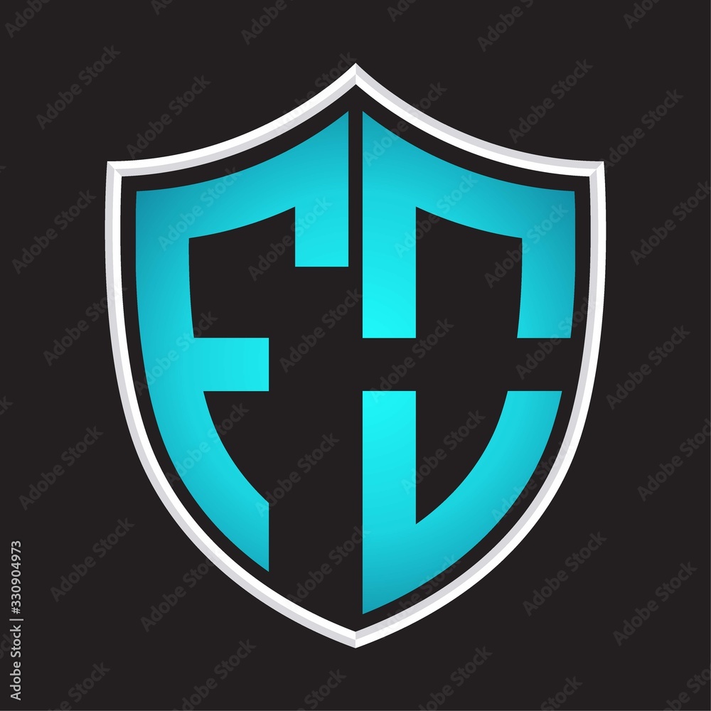 FO Logo monogram with shield shape isolated blue colors on outline design template FO Logo monogram with shield shape isolated blue colors on outline design template