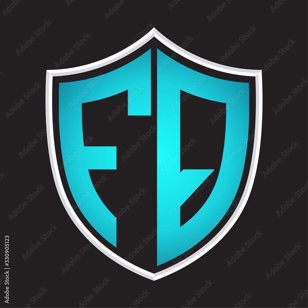 FQ Logo monogram with shield shape isolated blue colors on outline design template