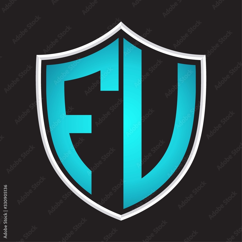 FV Logo monogram with shield shape isolated blue colors on outline design template FV Logo monogram with shield shape isolated blue colors on outline design template