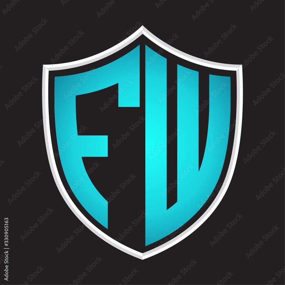 FW Logo monogram with shield shape isolated blue colors on outline design template FW Logo monogram with shield shape isolated blue colors on outline design template