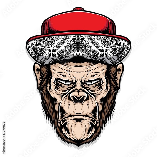 gorilla head with red cap vector