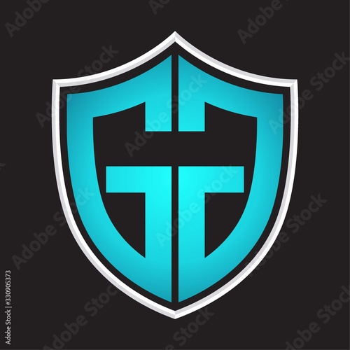 Free Download GG Logo monogram with shield shape isolated blue colors on outline design template - GFXLoad
