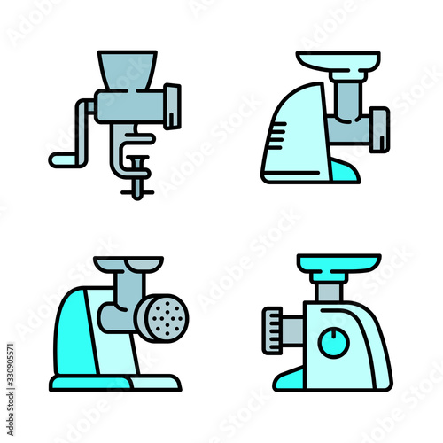 Meat grinder icons set. Outline set of meat grinder vector icons for web design isolated on white background