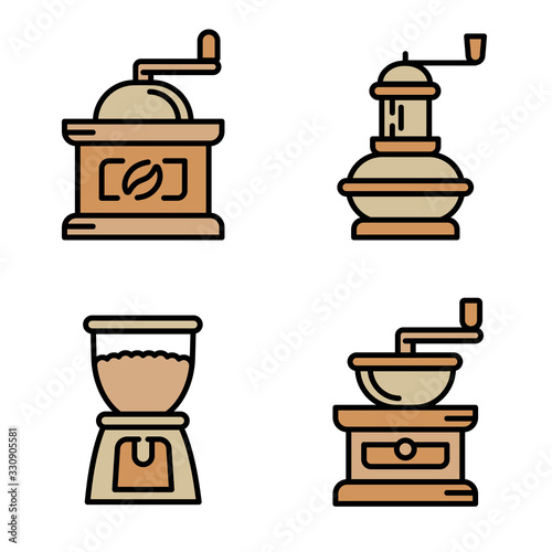 Coffee grinder icons set. Outline set of coffee grinder vector icons for web design isolated on white background