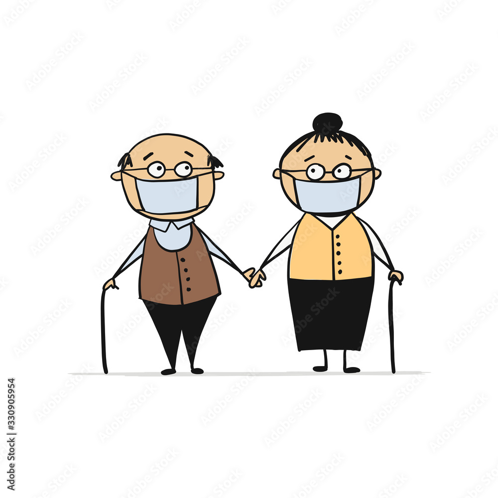 Grandparents wearing protective Medical mask for prevent virus Grandparents wearing protective Medical mask for prevent virus