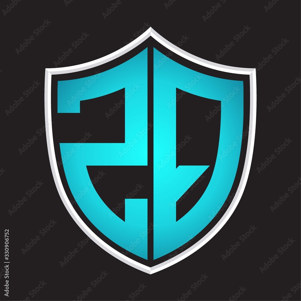 ZQ Logo monogram with shield shape isolated blue colors on outline design template ZQ Logo monogram with shield shape isolated blue colors on outline design template