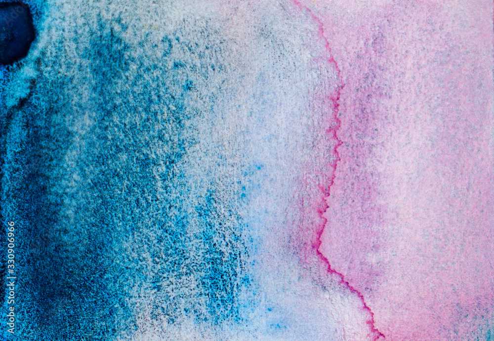 Watercolor rendering colorful background. pink and dark Blue  watercolor background.
