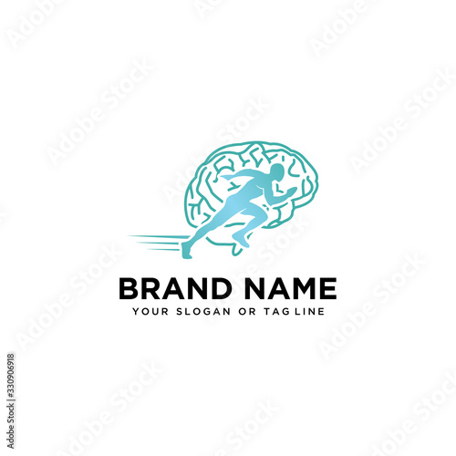 brain design logo and human running vector