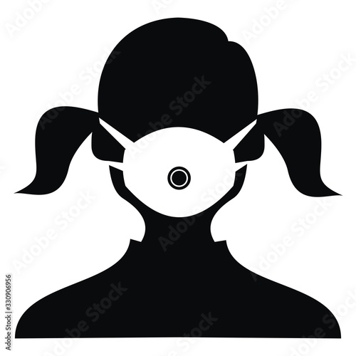 Person with respirator, black silhouette, vector icon