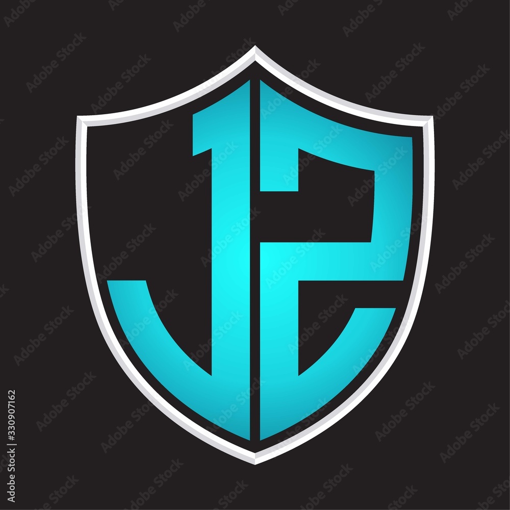 JZ Logo monogram with shield shape isolated blue colors on outline design template JZ Logo monogram with shield shape isolated blue colors on outline design template
