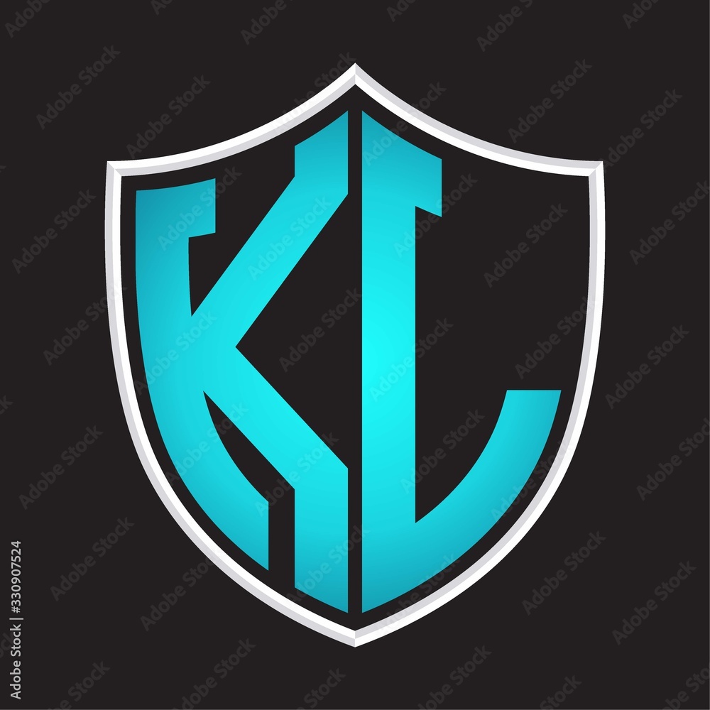 KL Logo monogram with shield shape isolated blue colors on outline design template