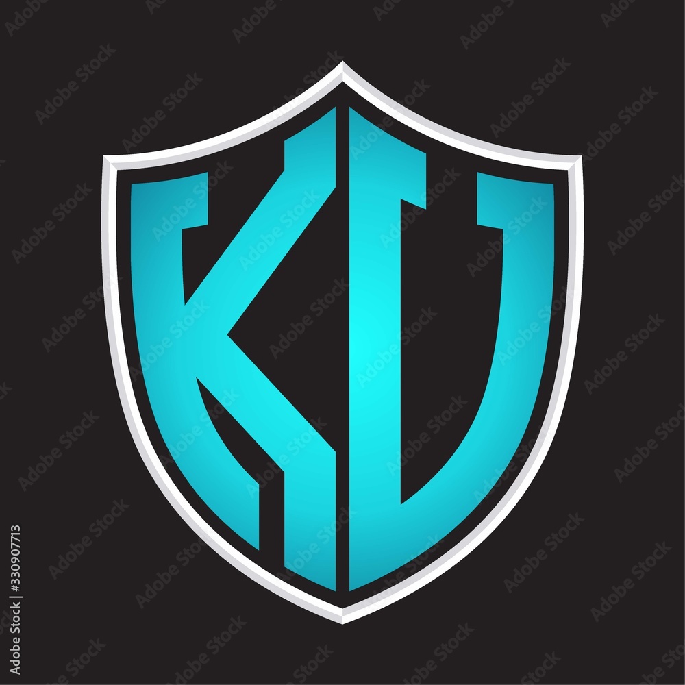 KU Logo monogram with shield shape isolated blue colors on outline design template KU Logo monogram with shield shape isolated blue colors on outline design template